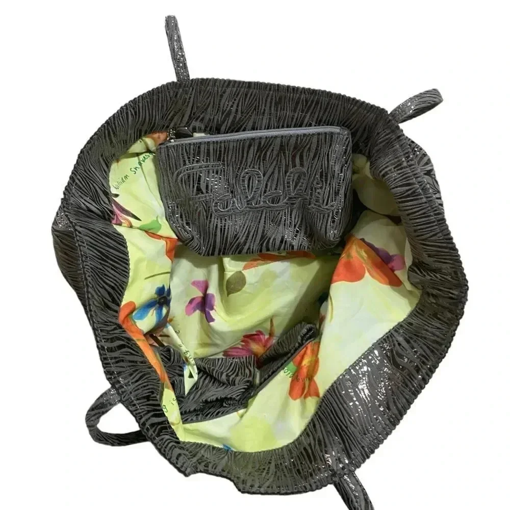 Carlos Falchi Fatto A Mano Tote Bag Metallic Silver Zebra Pouch Incuded